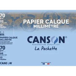 Canson - Pochette papier à dessin calque millimétré - 12 feuilles - A4 - 70/75G