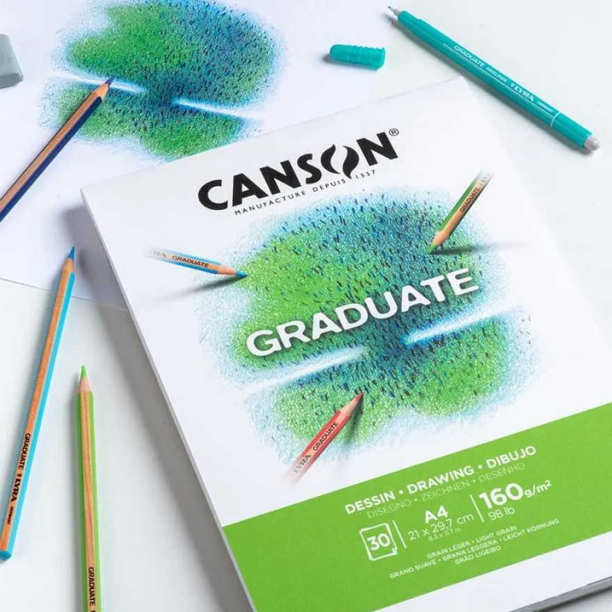 Canson Bloc de dessin Graduate Dessin - Papier blanc résistant grain léger - 30 feuilles 160g/m² - A5