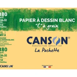 Canson C à grain - Pochette papier à dessin - 12 feuilles - 24 x 32 cm - 180 gr - blanc