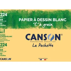 Canson C à grain - Pochette papier à dessin - 12 feuilles - A4 - 224 gr - blanc