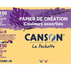 Canson Création - Pochette papier à dessin - 12 feuilles - 24 x 32 cm - 150 gr - couleurs assorties