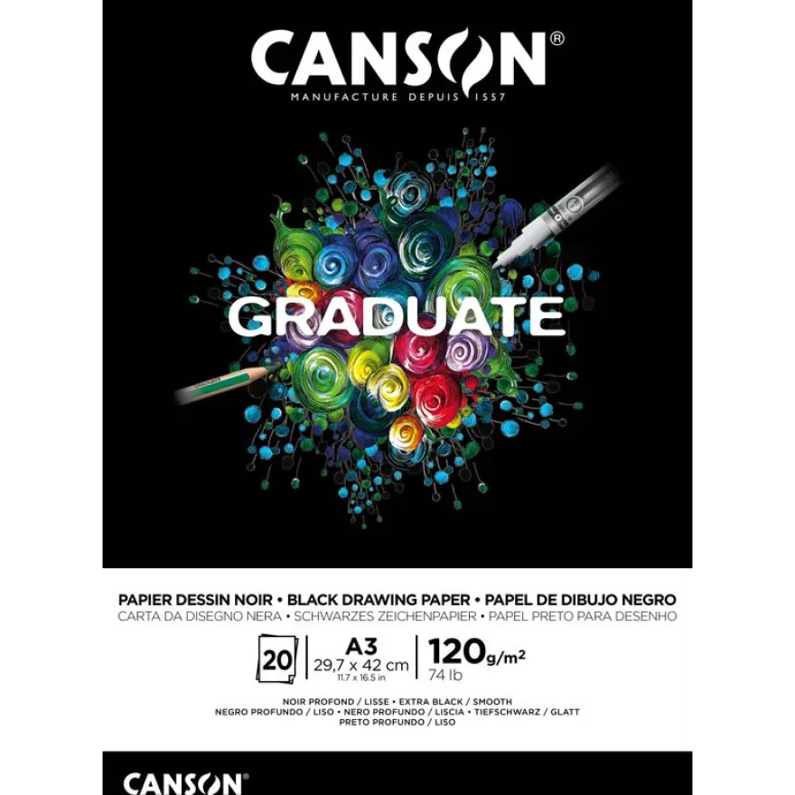 Canson Graduate - Bloc dessin - 20 feuilles - A3 - 120 gr - noir