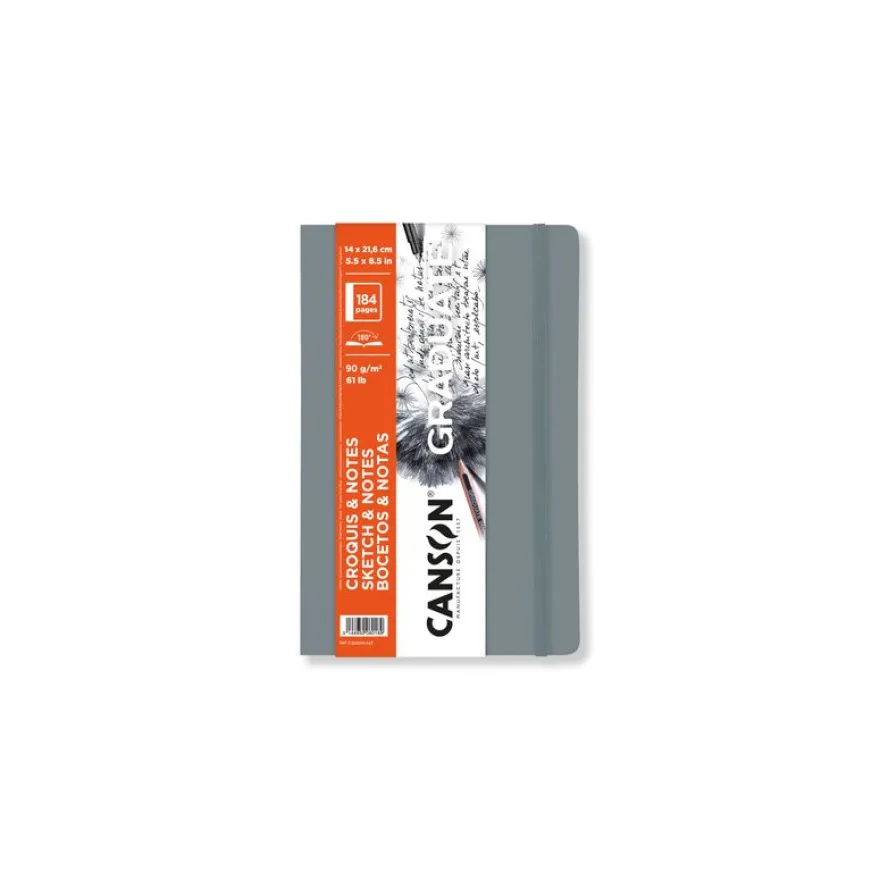 Canson Graduate - Carnet de croquis/notes - 140 x 216 mm - portrait - 184 pages - papier blanc - couverture souple - gris clair