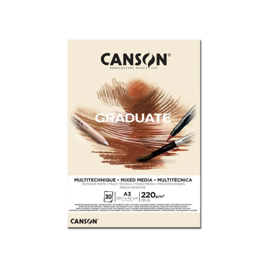 Canson Graduate Mix Media - Bloc dessin - 30 feuilles - A3 - 220 gr - naturel