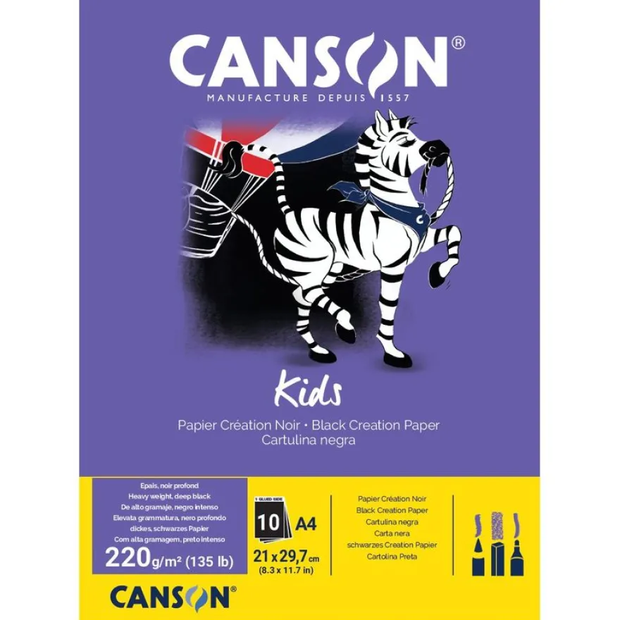 Canson Kids - Bloc dessin - 10 feuilles - A4 (21x29,7cm) - 220 gr - noir