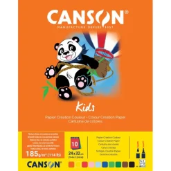 Canson Kids Création - Bloc dessin - 10 feuilles - 24 x 32 cm - 185 gr - couleurs assorties