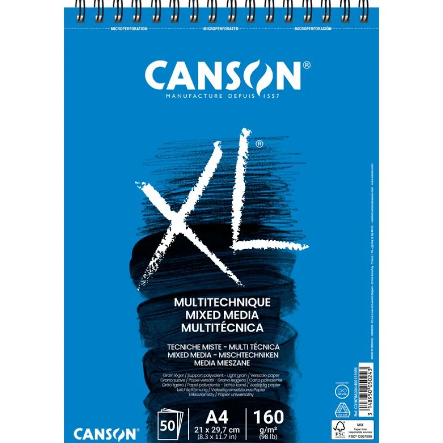 Canson XL - Bloc dessin à spirale - 50 feuilles - A4 - 160 gr - blanc