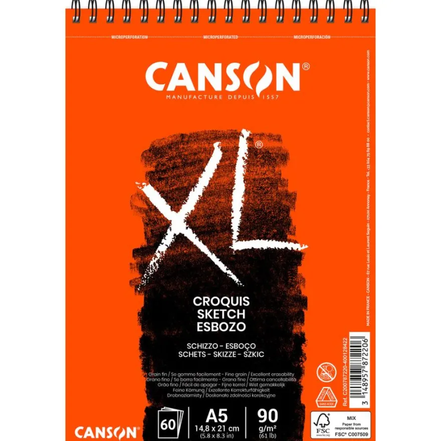 Canson XL - Bloc dessin croquis - 60 feuilles - A5 - 90 gr - blanc