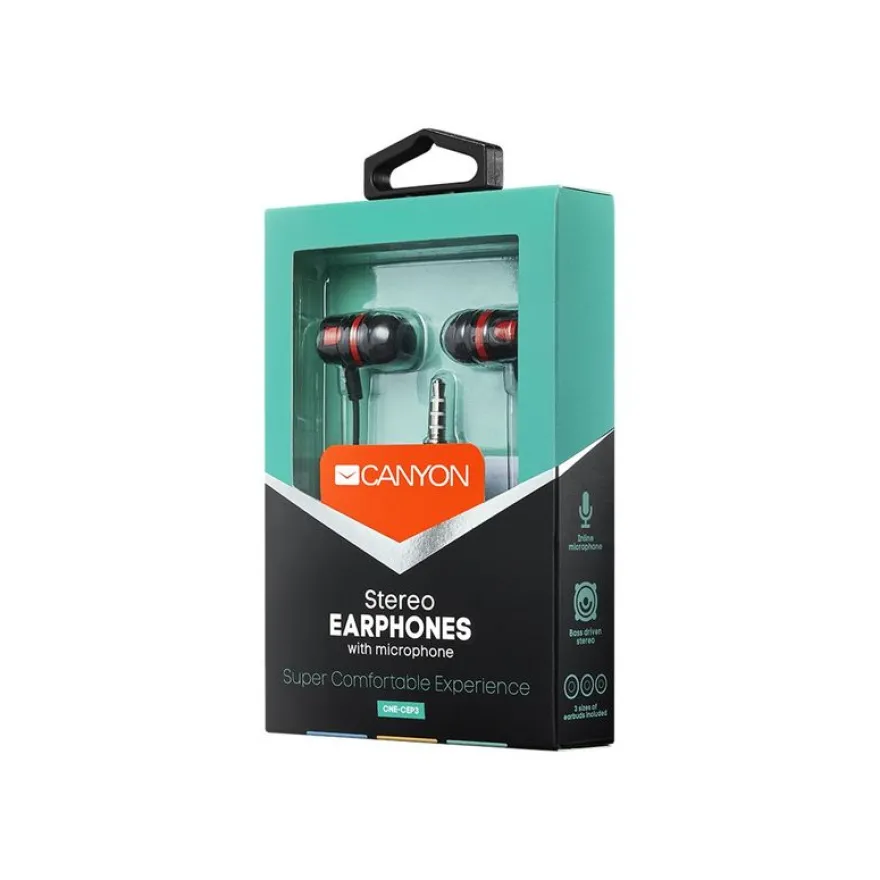 CANYON Kit main libre - Ecouteurs filaire avec micro - intra-auriculaire - noir/rouge