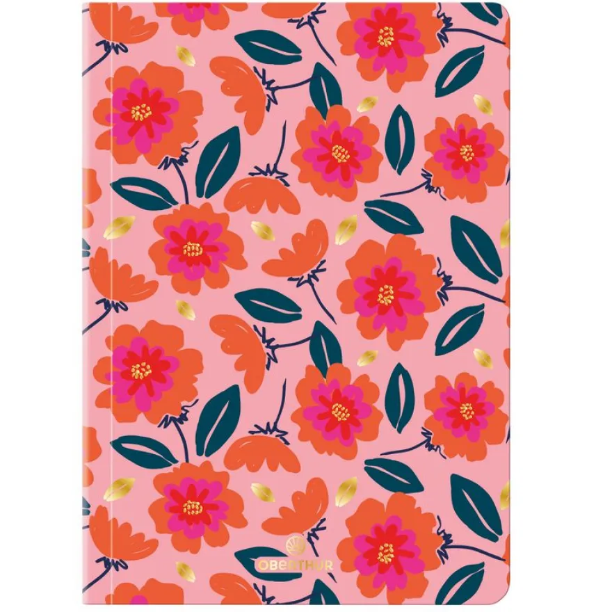 Carnet A6 ligné/petits carreaux Salto fleurs roses orange