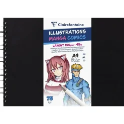 Carnet de dessin spiralé Manga Layout - A4 - 75 feuilles - 100gr - Clairefontaine