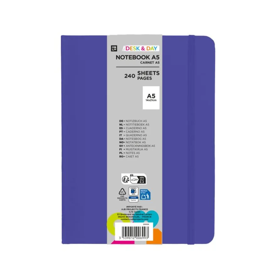 Carnet de notes A5 - Ligné - 240 pages - disponible dans différentes couleurs