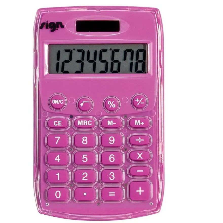 Carpentras Sign - Calculatrice de poche rose - 8 chiffres - solaire