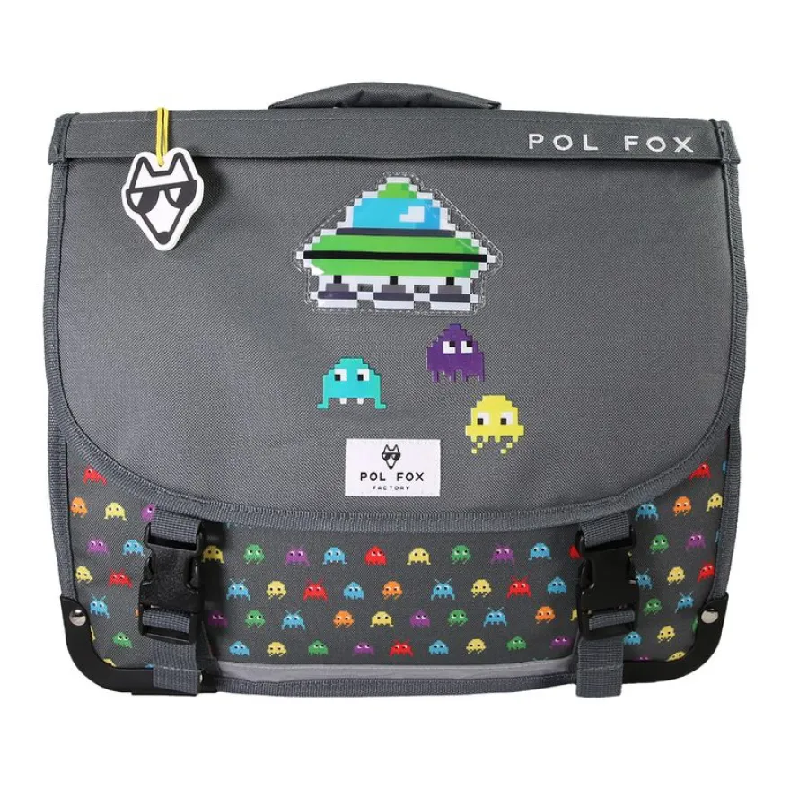 Cartable 38 cm Space Invader- 2 compartiments- gris- Pol Fox