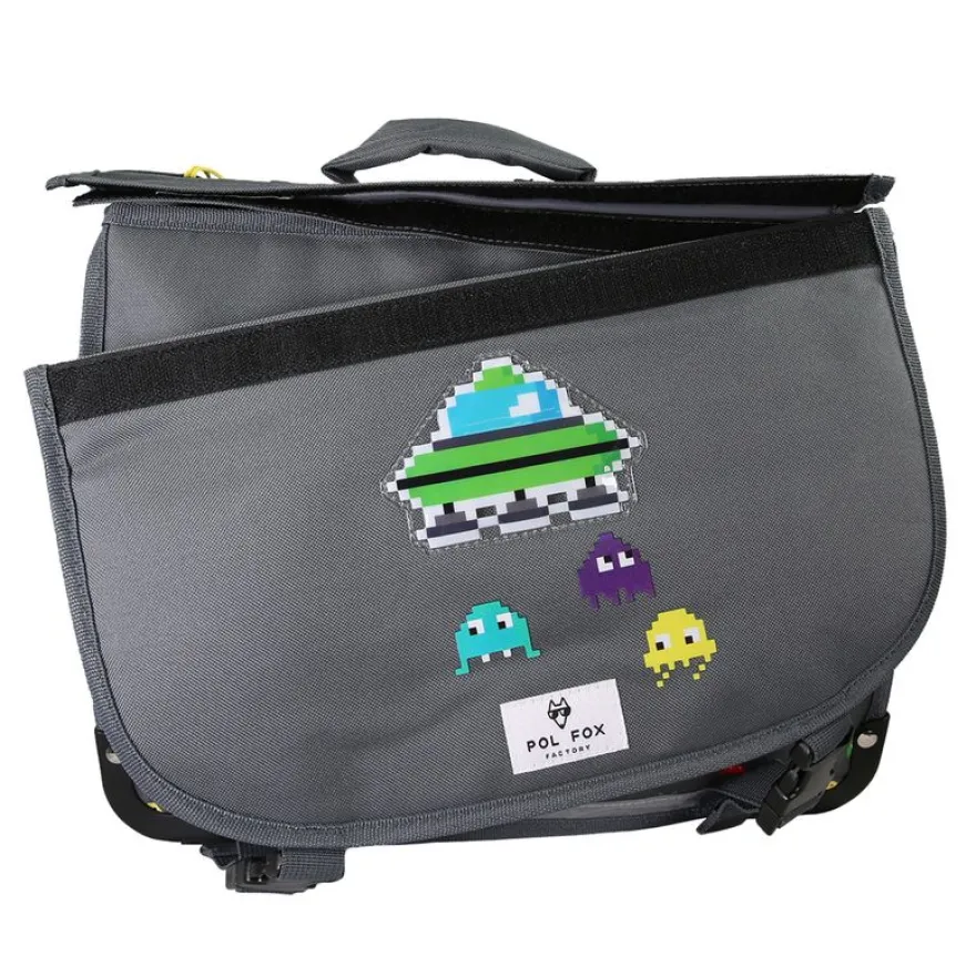 Cartable 38 cm Space Invader- 2 compartiments- gris- Pol Fox