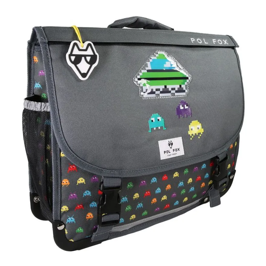 Cartable 38 cm Space Invader- 2 compartiments- gris- Pol Fox