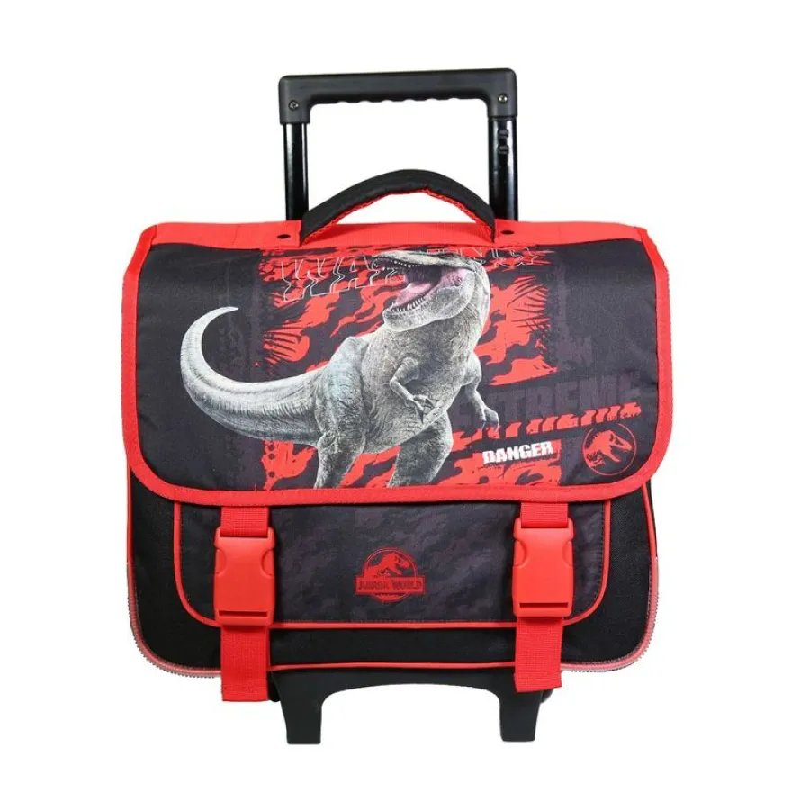 Cartable à roulettes Jurassic World 38 cm - 2 compartiments - rouge - Bagtrotter