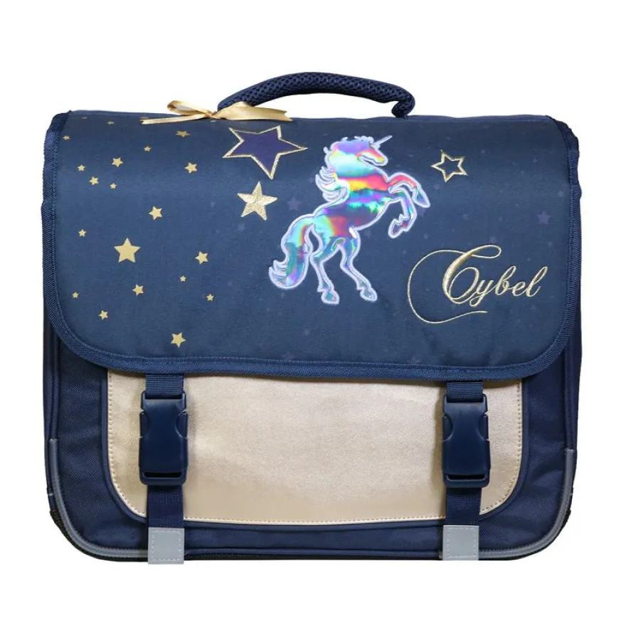 Cartable Cybel 38 cm - 2 compartiments - bleu marine et doré - Bagtrotter