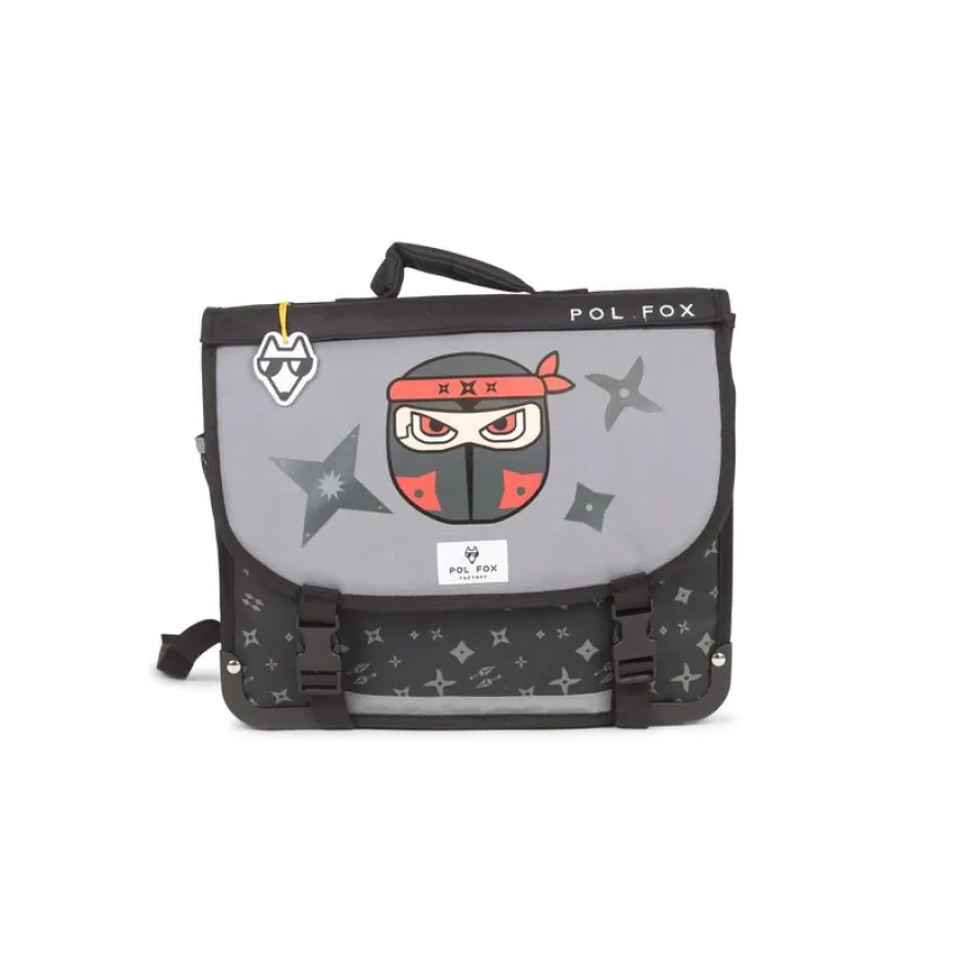 Cartable maternelle réversible Ninja - 35 cm - 1 compartiment - gris - Pol Fox