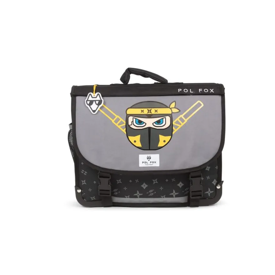 Cartable maternelle réversible Ninja - 35 cm - 1 compartiment - gris - Pol Fox