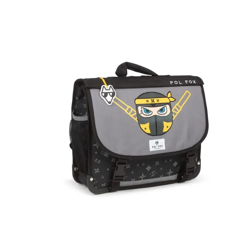 Cartable maternelle réversible Ninja - 35 cm - 1 compartiment - gris - Pol Fox