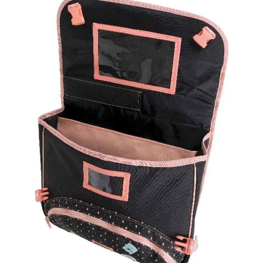 Cartable Mr Wonderful 38 cm - 2 compartiments - gris chiné et corail - Oberthur