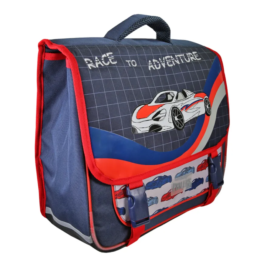 Cartable Phileas Voiture - 38 cm - 2 compartiments - Marine - Bagtrotter