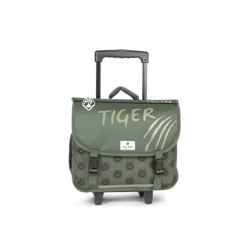 Cartable réversible à roulettes Tiger - 38 cm - 2 compartiments - vert - Pol Fox