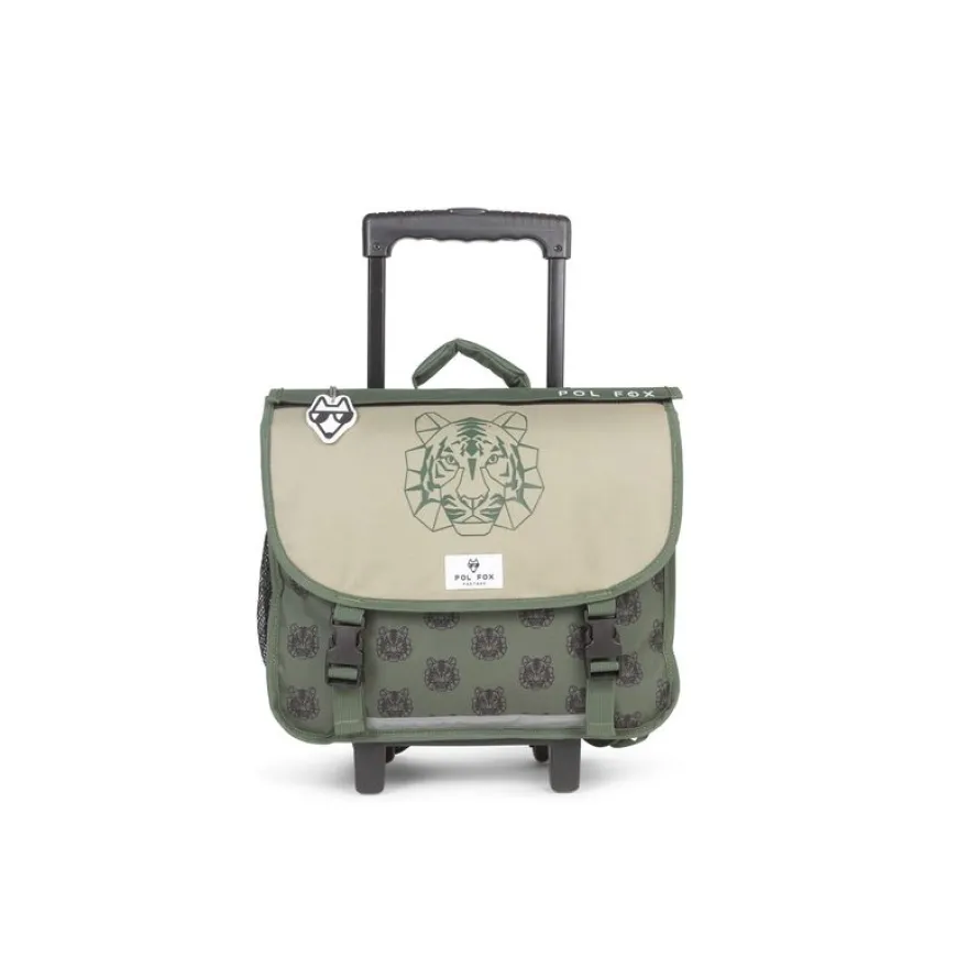 Cartable réversible à roulettes Tiger - 38 cm - 2 compartiments - vert - Pol Fox