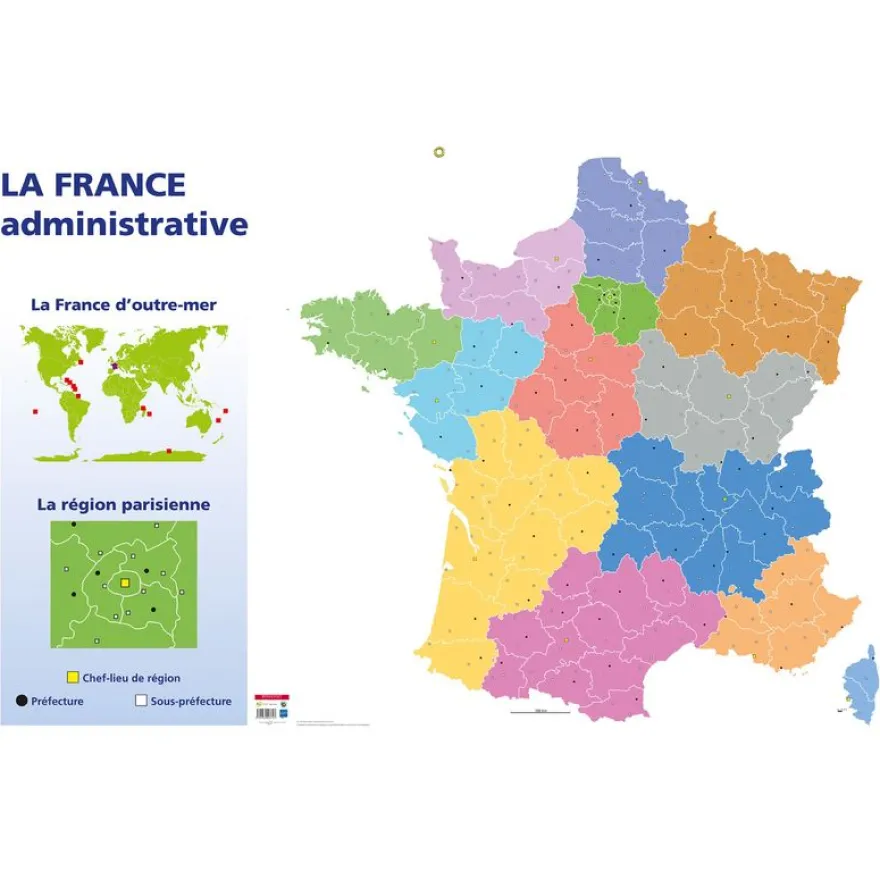 Carte muette France Administrative - 80 x 120 cm - Bouchut