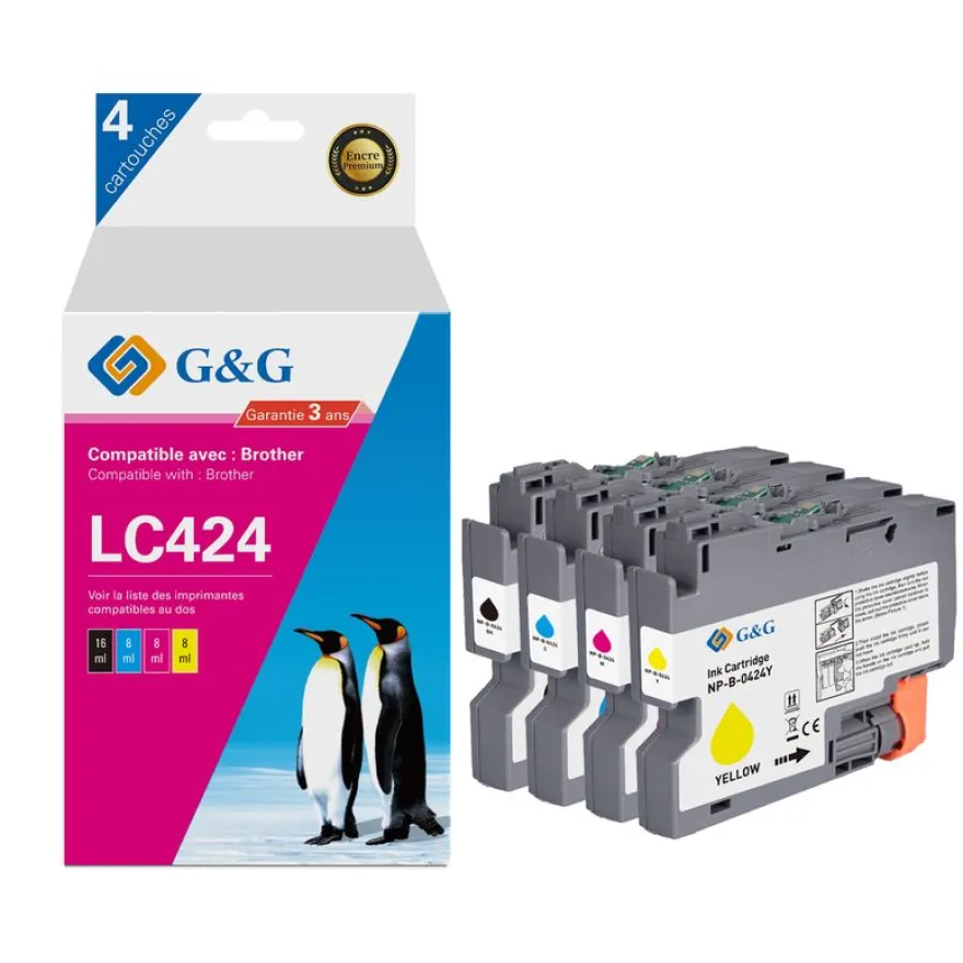 Cartouche compatible Brother LC424 - Pack de 4 - noir, cyan, magenta, jaune - G&G