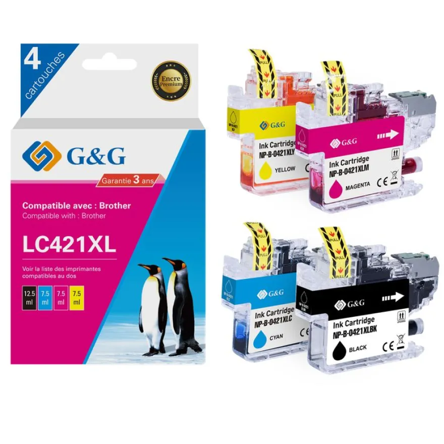 Cartouche compatible Brother LC421XL - Pack de 4 - noir, cyan, magenta, jaune - G&G