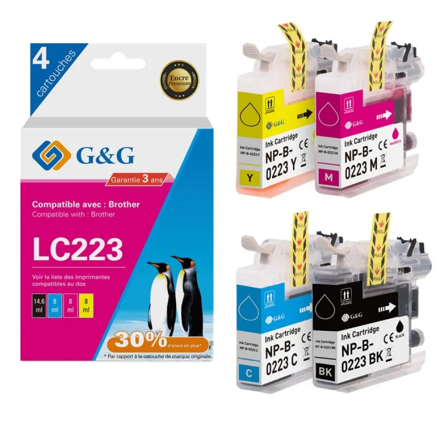 Cartouche compatible Brother LC223 - Pack de 4 - noir, cyan, magenta, jaune - G&G