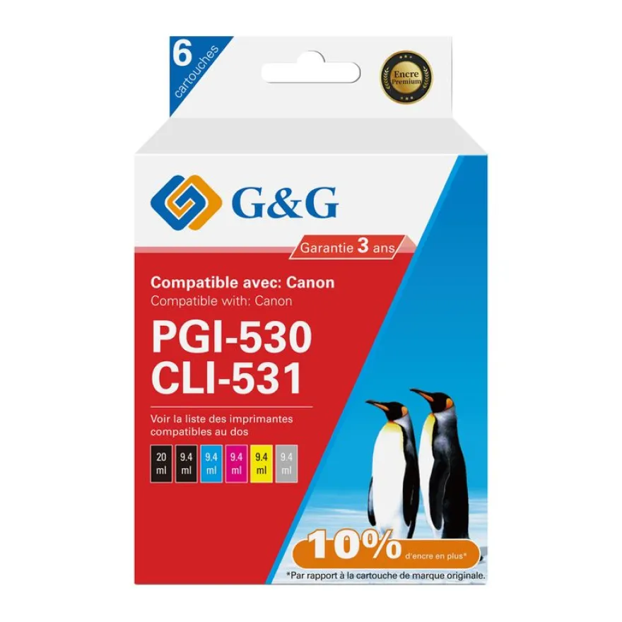 Cartouche compatible Canon PGI-530/CLI-531 - noir photo,noir, cyan, magenta, jaune - G&G