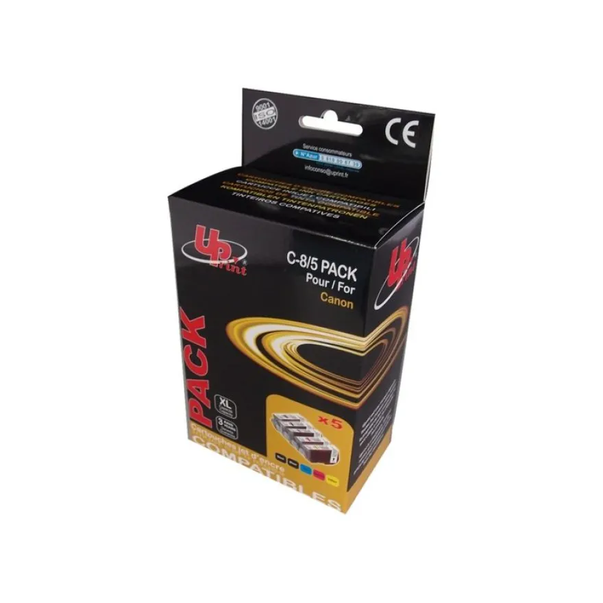 Cartouche compatible Canon CLI-8/PGI-5 - pack de 5 - noir x2, cyan, magenta, jaune - Uprint