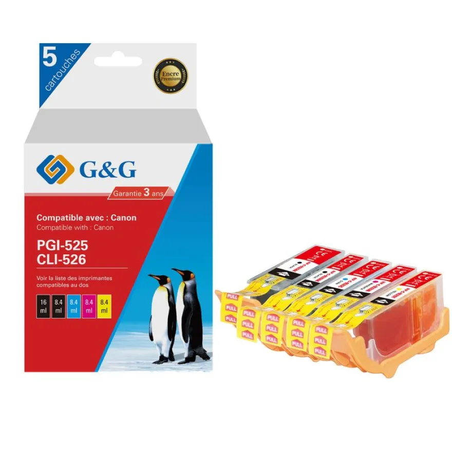 Cartouche compatible Canon PGI-525/CLI-526 - Pack de 4 - noir, cyan, magenta, jaune - G&G