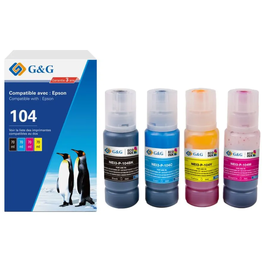 Cartouche compatible Epson EcoTank 104 - pack de 4 - noir, jaune, cyan, magenta - G&G 104 - noir, cyan, magenta, jaune - G&G