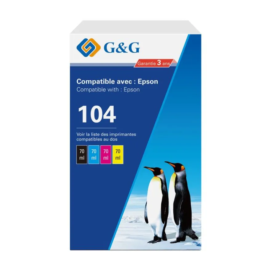 Cartouche compatible Epson EcoTank 104 - pack de 4 - noir, jaune, cyan, magenta - G&G 104 - noir, cyan, magenta, jaune - G&G