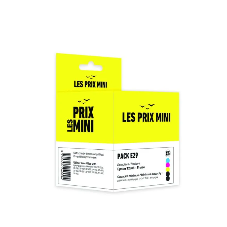 Cartouche compatible Epson 29 Fraise - Pack de 5 - noirx2, cyan, magenta, jaune - Les prix mini
