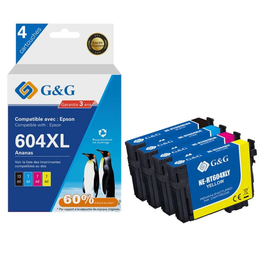 Cartouche compatible Epson 604XL Ananas - Pack de 4 - noir, cyan, magenta, jaune - G&G