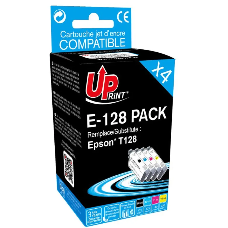Cartouche compatible Epson T1285 Renard - pack de 4 - noir, jaune, cyan, magenta - Uprint