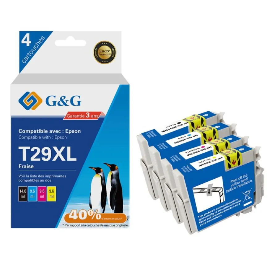 Cartouche compatible Epson 29XL fraise - Pack de 4 - noir, cyan, magenta, jaune - G&G