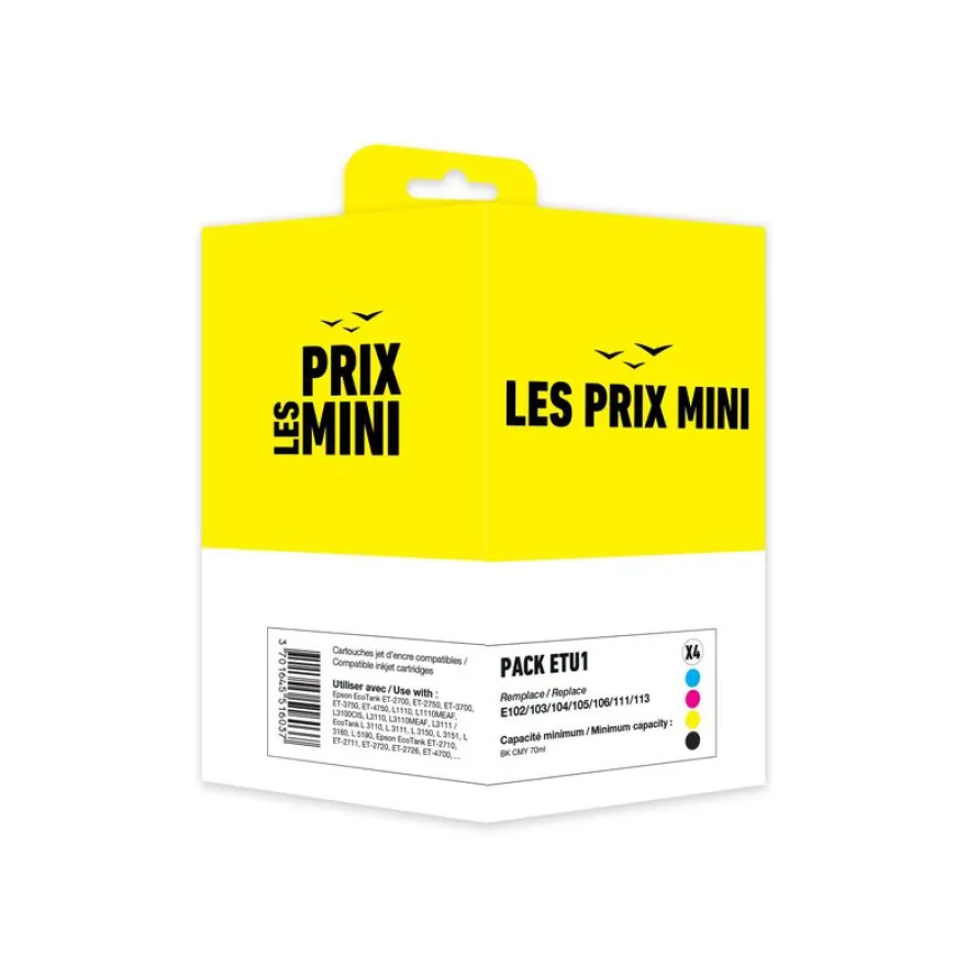 Cartouche compatible Epson EcoTank 102/103/104/115/106/111/113 - pack de 4 - noir, jaune, cyan, magenta - Les prix mini