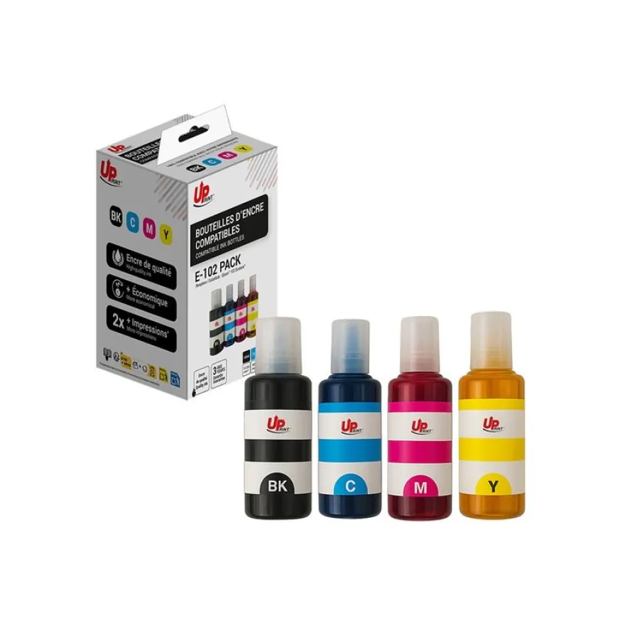 Cartouche compatible Epson EcoTank 102 - Pack de 4 - magenta, cyan, noir, jaune - Uprint