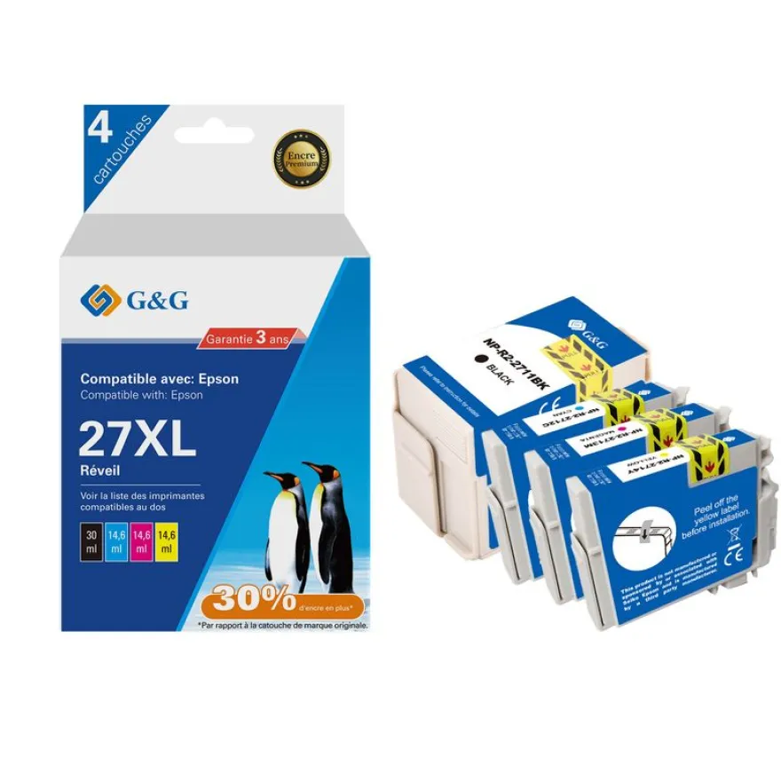 Cartouche compatible Epson 27XL Reveil - Pack de 4 - noir, cyan, magenta, jaune - G&G