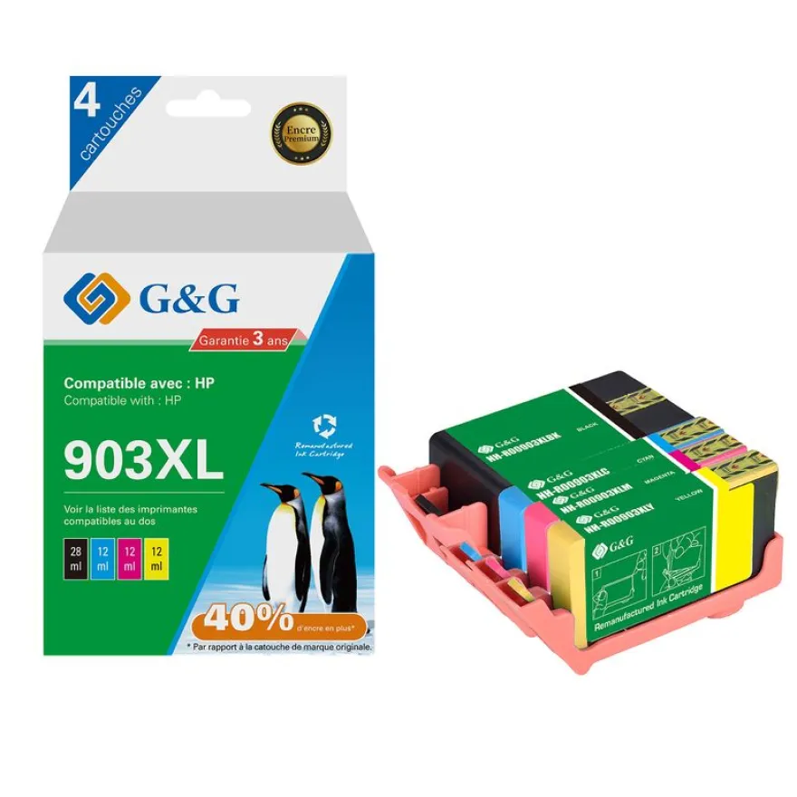 Cartouche compatible HP 903XL - Pack de 2 - noir, cyan, magenta, jaune - G&G