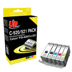 Cartouche remanufacturée Canon PGI-520/CLI-521 - pack de 5 - noir x2, cyan, magenta, jaune - Uprint