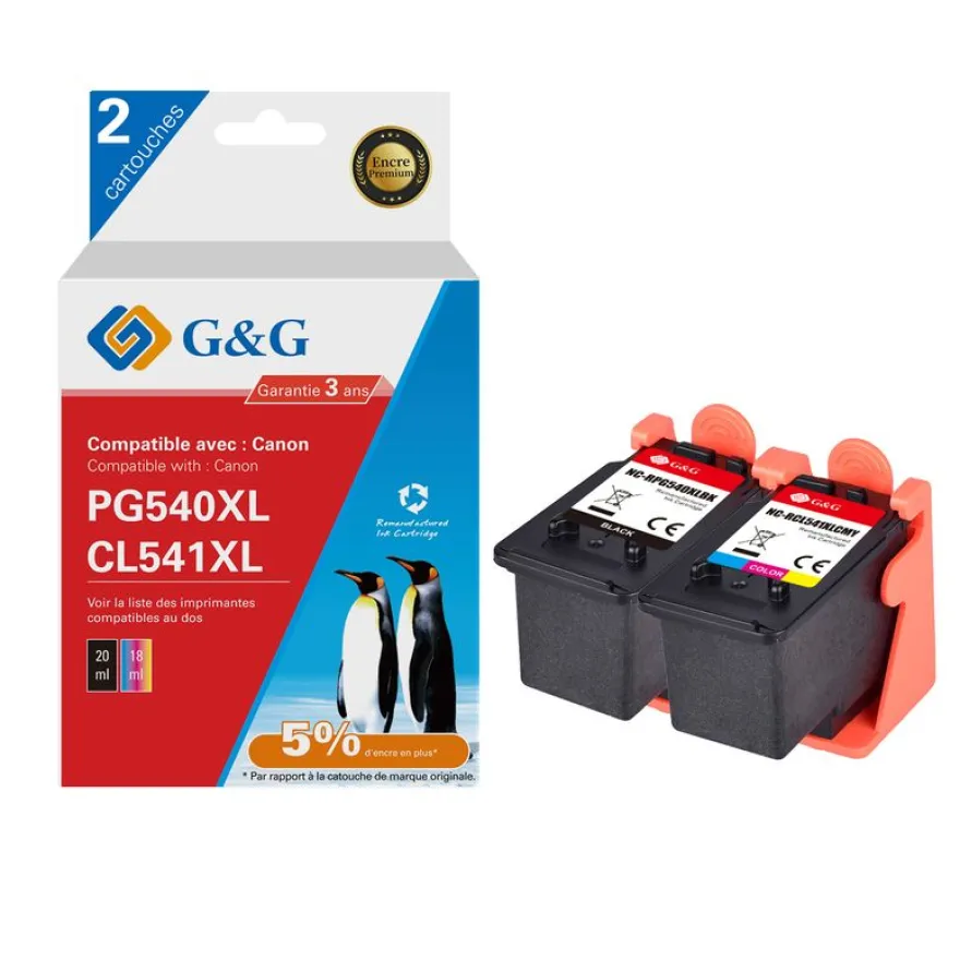 Cartouche remanufacturée Canon PG-540XL/CL-541XL - Pack de 2 - noir, cyan, magenta, jaune - G&G