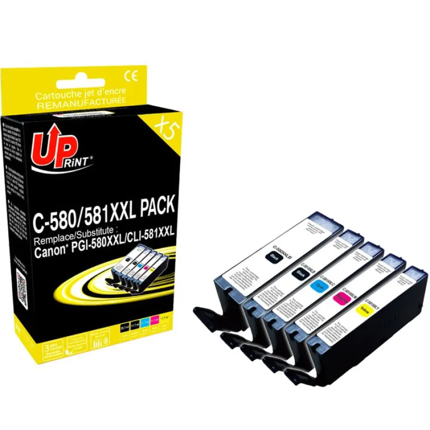 Cartouche remanufacturée Canon CLI-581XXL/PGI-580XXL - pack de 5 - noir, noir photo, cyan, magenta, jaune - Uprint