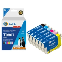Cartouche remanufacturée Epson T0807 Colibri - Pack de 4 - noir, cyan, magenta, jaune - G&G